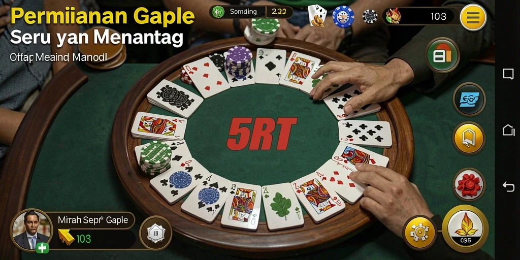 Screenshot 5RT menampilkan pengalaman bermain Gaple yang mendebarkan.
