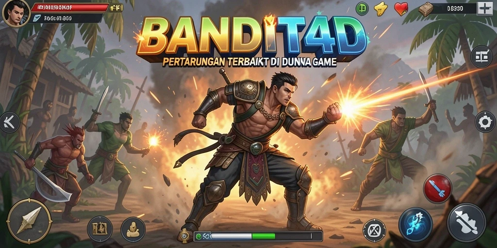 Screenshot BANDIT4D menunjukkan pertarungan seru dengan karakter beraksi.