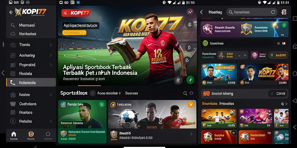 Tampilan utama aplikasi KOPI77 dengan berbagai pilihan taruhan olahraga.