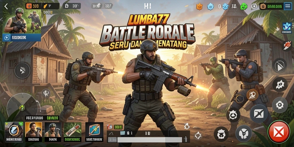 Tampilan utama gameplay LUMBA77 Battle Royale yang mendebarkan.