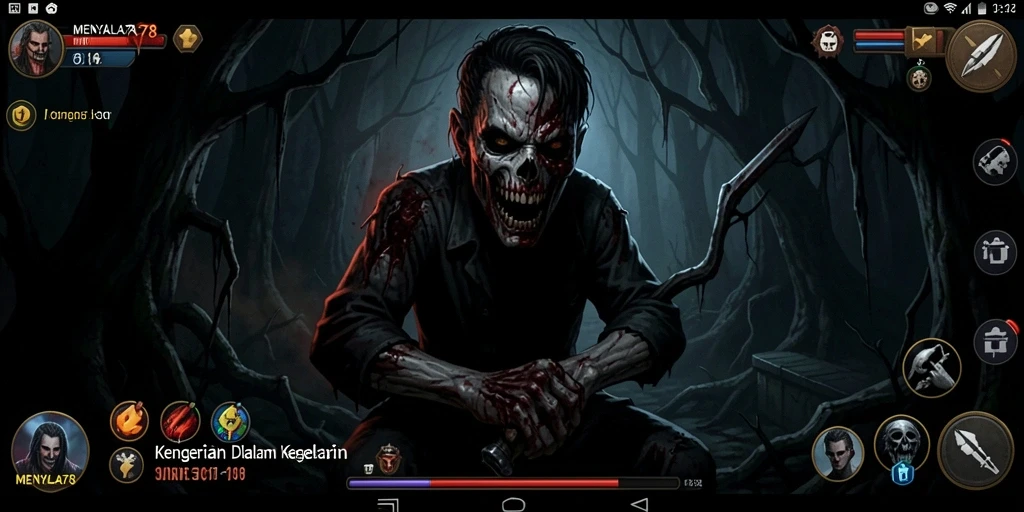 Tampilan gameplay MENYALA78 yang menyeramkan dan penuh ketegangan.