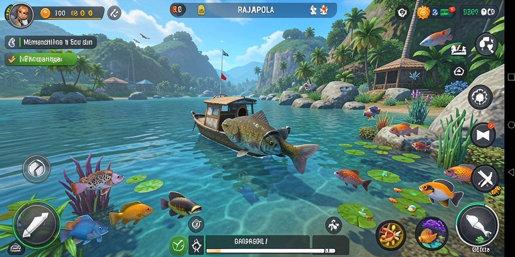 Tampilan gameplay memancing yang seru dan realistis di RAJAPOLA.
