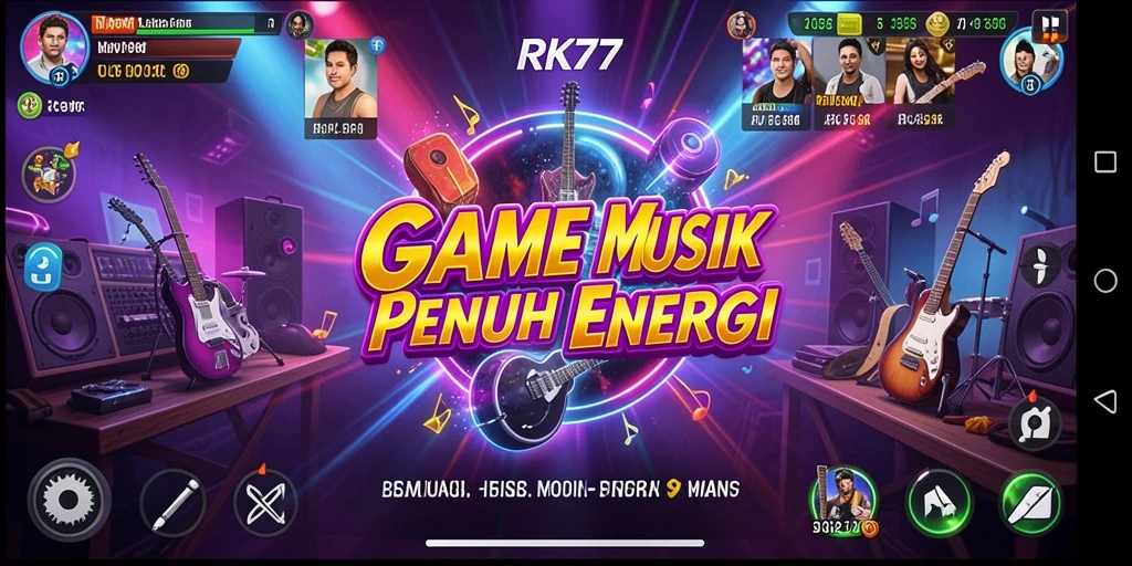 Screenshot gameplay RK77 menunjukkan momen seru saat bermain musik.