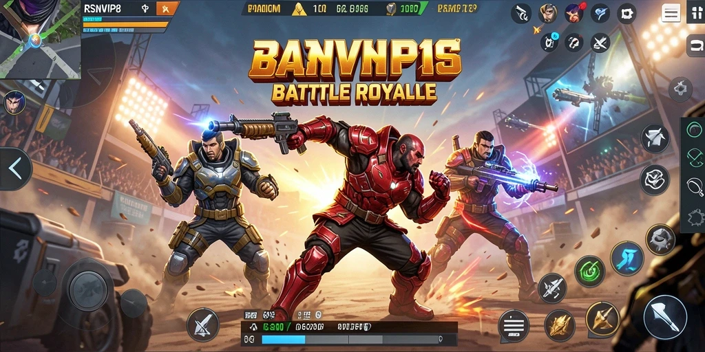 Screenshot RSNVIP8 menunjukkan gameplay intens Battle Royale yang seru.