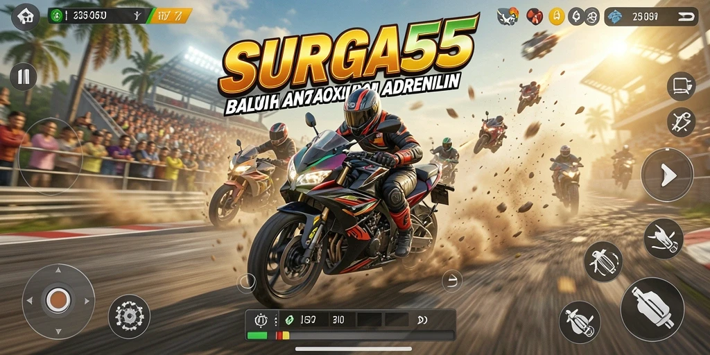 Screenshot gameplay MOTOR RACING SURGA55 yang seru dan mendebarkan.