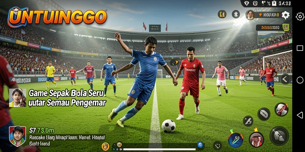 Screenshot gameplay UNTUNGGO menampilkan aksi sepak bola yang mendebarkan.