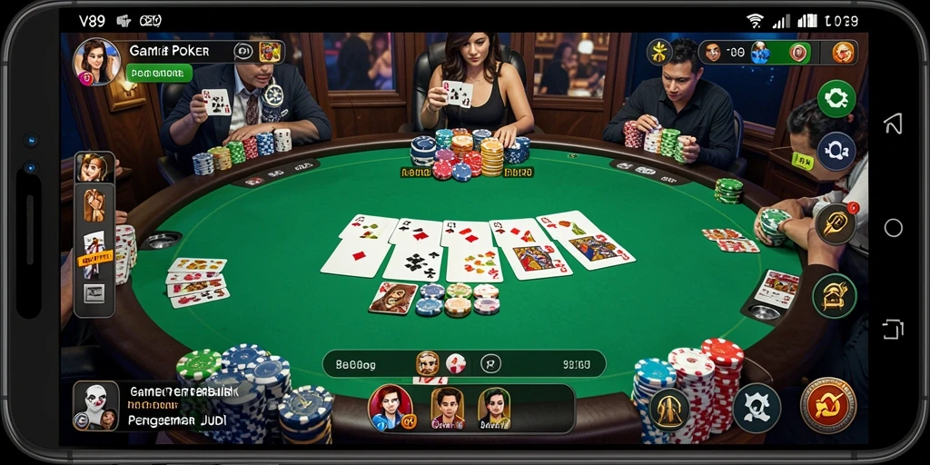 Tampilan menarik gameplay Poker yang mendebarkan di V89.